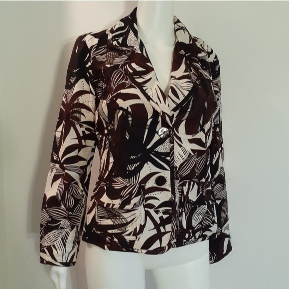Chico's brown black white silk blazer chicos 0 small